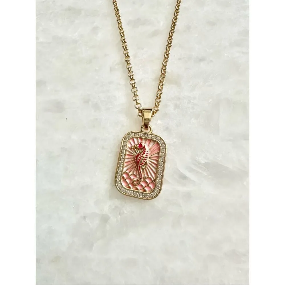 Hot and light pink seahorse pendant necklace ￼